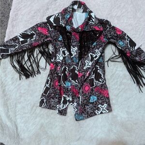 Kids Colorful Button Down Shirt with Fringe with barrel racers